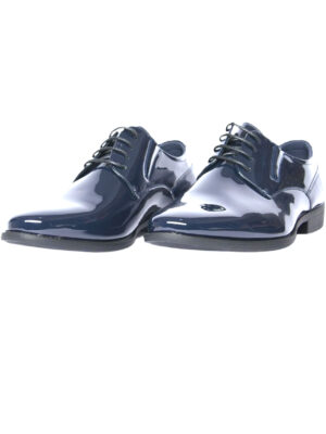 Blue patent leather shoes